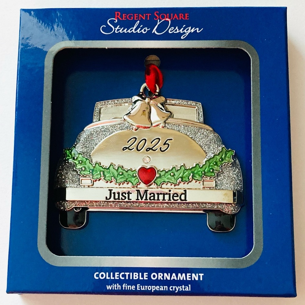 NEW Studio Design Just Married Collectible Christmas Ornament w/European Crystal